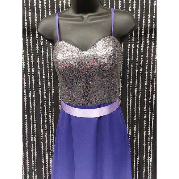 Purple Ombre Formal Bridesmaid Dress with Sequin Top - Picture 3 of 6